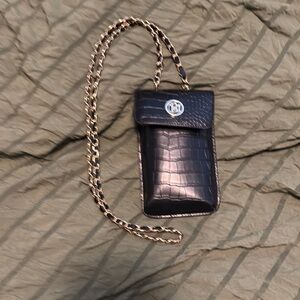 Black Croc-Embossed Chain Strap Phone Bag